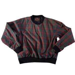 Vtg Y2K Red Green Tartan Plaid Pullover Windbreaker Sweatshirt Sz L Preppy Golf
